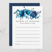 Trouwadvies met waterverf bloemen in navy en wit advieskaart (Voorkant / Achterkant)