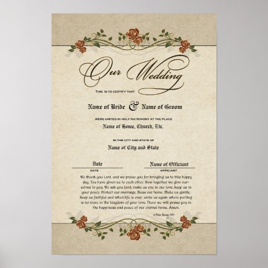 Trouwakte Huwelijk-(Sierlijke Aandenken) Poster (Voorkant)