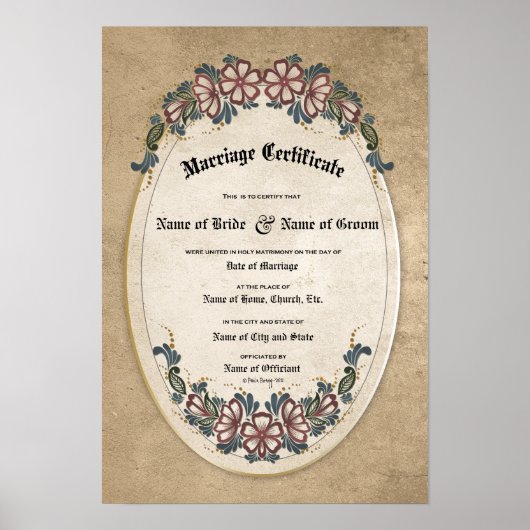 Trouwakte Huwelijk: (Sierlijke Aandenken) Poster (Voorkant)