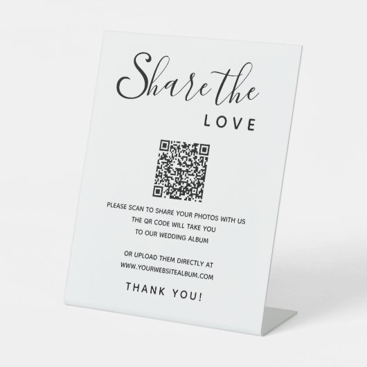 Trouwalbum QR Code Share Love Foto's Reclamebord Met Voetstuk (Voorkant)