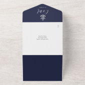 Trouwanker met Navy Blue QR-code Script Nautilus-h All In One Uitnodiging (Buitenkant)