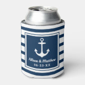 Trouwanker met scheepsstrepen blikjeskoeler (Blikje Voorkant)