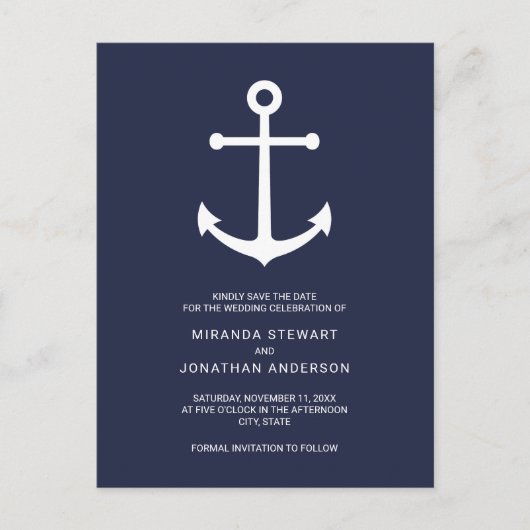 Trouwankers in marineblauw Save the Date Aankondigingskaart (Voorkant)