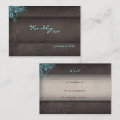 Trouwantwoordkaart turquoise blauw bruin informatiekaartje (Voorkant / Achterkant)