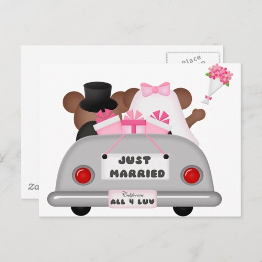 Trouwauto - net getrouwd aankondigingskaart (Voorkant / Achterkant)