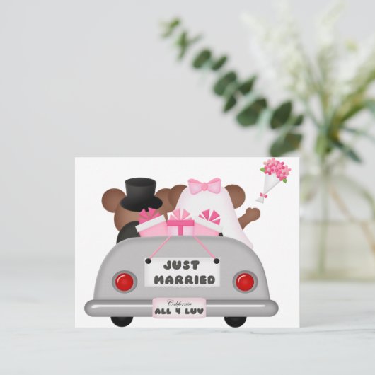 Trouwauto - net getrouwd aankondigingskaart (Staand voorkant)