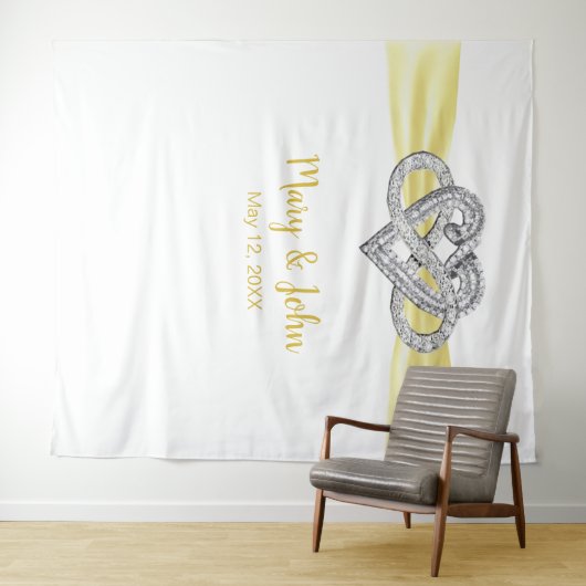 Trouwbackdrop met oneindigheids hart van gele lint wandkleed (In Situ (horizontaal))