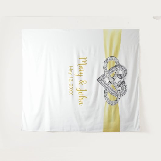 Trouwbackdrop met oneindigheids hart van gele lint wandkleed (Voorkant (horizontaal))