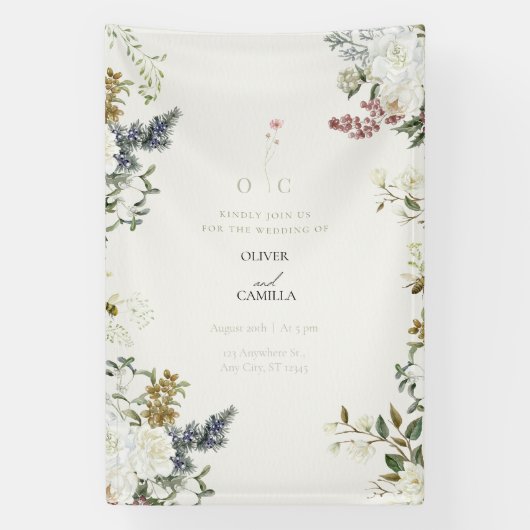 Trouwbanner met wilde bloemen botanisch spandoek (Verticaal)