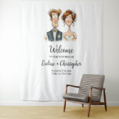 Trouwbanner Quirky Bride and Groom Waterverf Wandkleed (In situ)