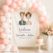Trouwbanner Quirky Bride and Groom Waterverf Wandkleed