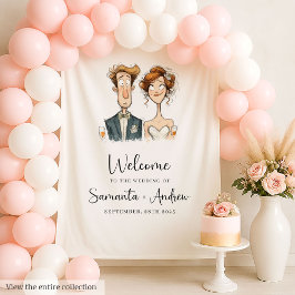 Trouwbanner Quirky Bride and Groom Waterverf Wandkleed