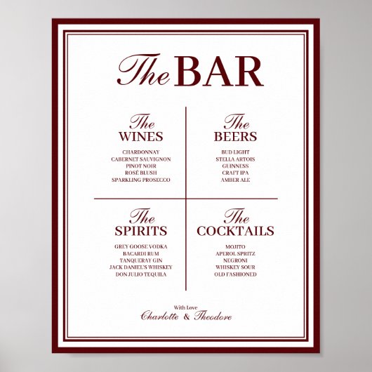 Trouwbar Bord Sjabloon, Modern Drankmenu Poster (Voorkant)