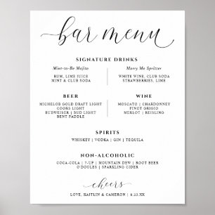Trouwbar Drankenmenu Elegante Signature Dranken Poster