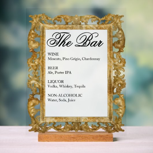 Trouwbar signeer - Gouden frame acryl display (Neutraal)