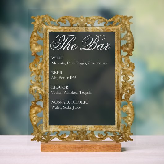 Trouwbar signeer - Gouden frame acryl display (Neutraal)