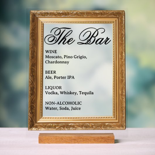 Trouwbar signeer - Gouden frame acryl display (Neutraal)