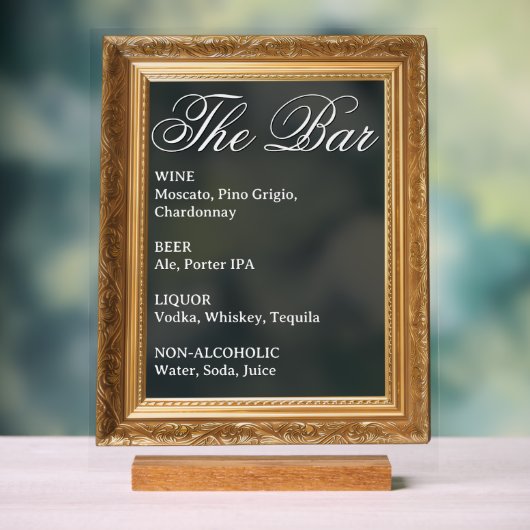 Trouwbar signeer - Gouden frame acryl display (Neutraal)