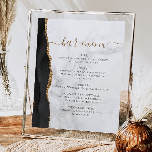 Trouwbarmenu Black Gold Agate Marmer Poster