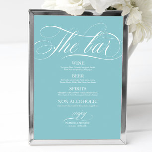 Trouwbarmenu bord chic purist blauw poster