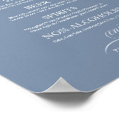 Trouwbarmenu bord chic stoffig blauw poster (Hoek)