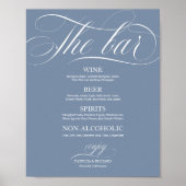 Trouwbarmenu bord chic stoffig blauw poster (Voorkant)