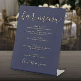 Trouwbarmenu met handtekening in Navy Blauw Goud S Reclamebord Met Voetstuk