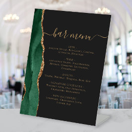 Trouwbarmenu Smaragdgroen Goud Agate Donker Reclamebord Met Voetstuk