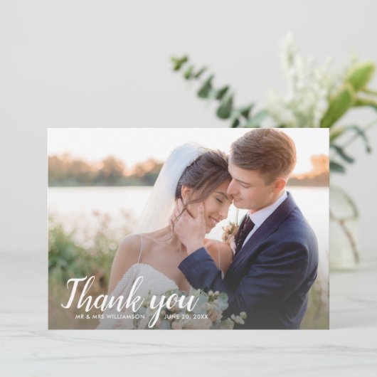 Trouwbedankbriefje achterzijde één grote foto bedankkaart (Staand voorkant)