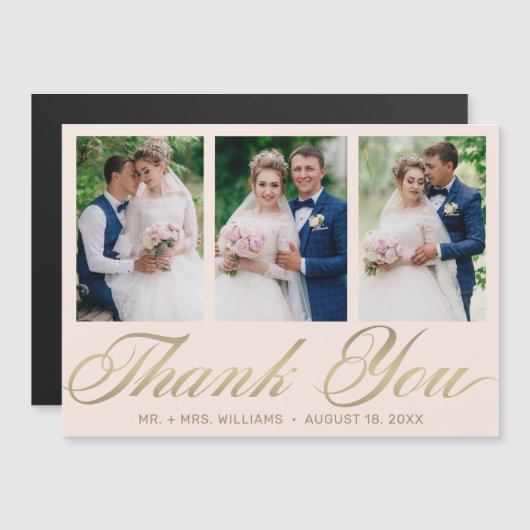 Trouwbedankje 3 Photo Collage Blush Gold (Voorkant / Achterkant)