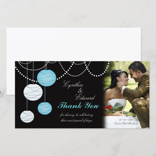 Trouwbedankje Aqua Blue Lanterns Fotokaart Bedankkaart (Voorkant / Achterkant)