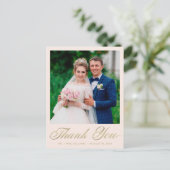 Trouwbedankje Blush Pink Photo Gold Script Briefkaart (Staand voorkant)