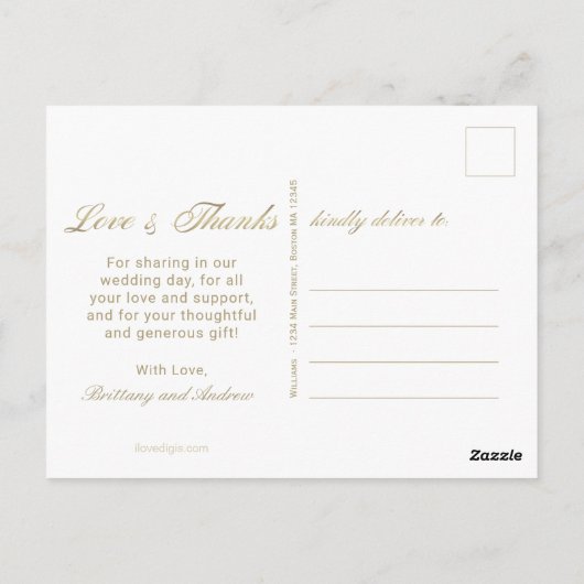 Trouwbedankje Blush Pink Photo Gold Script Briefkaart (Achterkant)