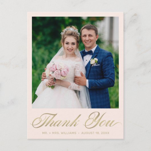 Trouwbedankje Blush Pink Photo Gold Script Briefkaart (Voorkant)