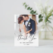 Trouwbedankje Eenvoudige zwarte scriptfoto Briefkaart (Staand voorkant)
