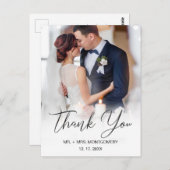 Trouwbedankje Eenvoudige zwarte scriptfoto Briefkaart (Voorkant / Achterkant)