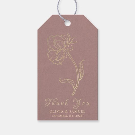 Trouwbedankje Gold Flower Dusty Roos Script Cadeaulabel (Voorkant)
