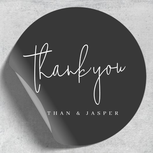 Trouwbedankje handgeschreven zwart ronde sticker