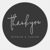 Trouwbedankje handgeschreven zwart ronde sticker (Voorkant)