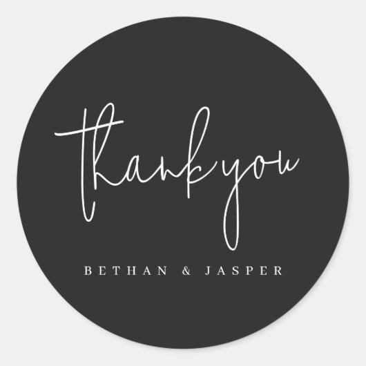 Trouwbedankje handgeschreven zwart ronde sticker (Voorkant)