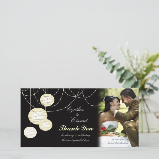 Trouwbedankje Ivoren ronde lantaarns Fotokaart Bedankkaart (Staand voorkant)