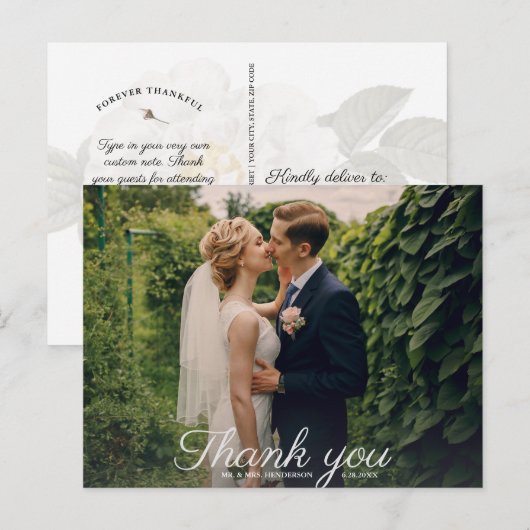 Trouwbedankje met foto  Roos Floral Briefkaart (Voorkant / Achterkant)