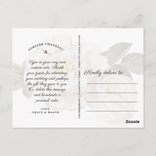 Trouwbedankje met foto  Roos Floral Briefkaart (Achterkant)