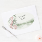 Trouwbedankje Pink Rozen Meer Ovale Sticker (Envelop)