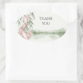 Trouwbedankje Pink Rozen Meer Ovale Sticker (Tas)
