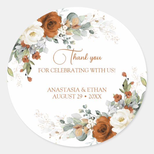 Trouwbedankje sticker met verbrande sinaasappels b (Voorkant)