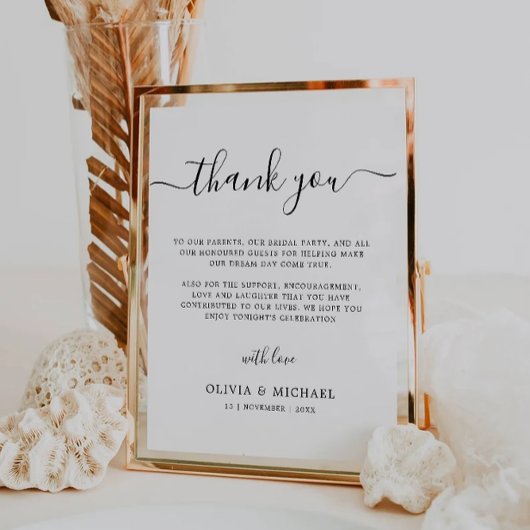 Trouwbedankkaart, afdrukbare bedankbriefje reclamebord met voetstuk