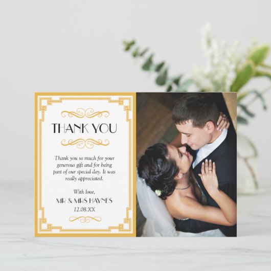 Trouwbedankkaart, Art Deco Flat Kaart (Staand voorkant)