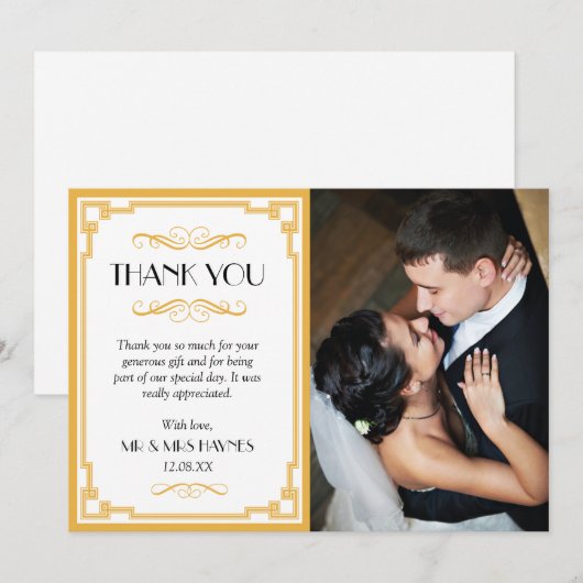 Trouwbedankkaart, Art Deco Flat Kaart (Voorkant / Achterkant)