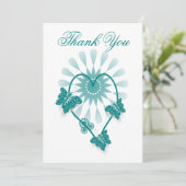 Trouwbedankkaart Blauwgroen vlinders hart Bedankkaart (Staand voorkant)